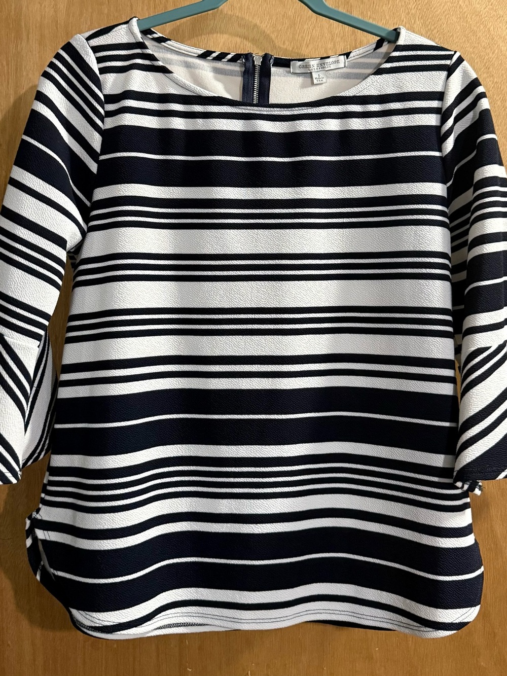 Green Envelope Navy & White Striped Boatneck Tunic